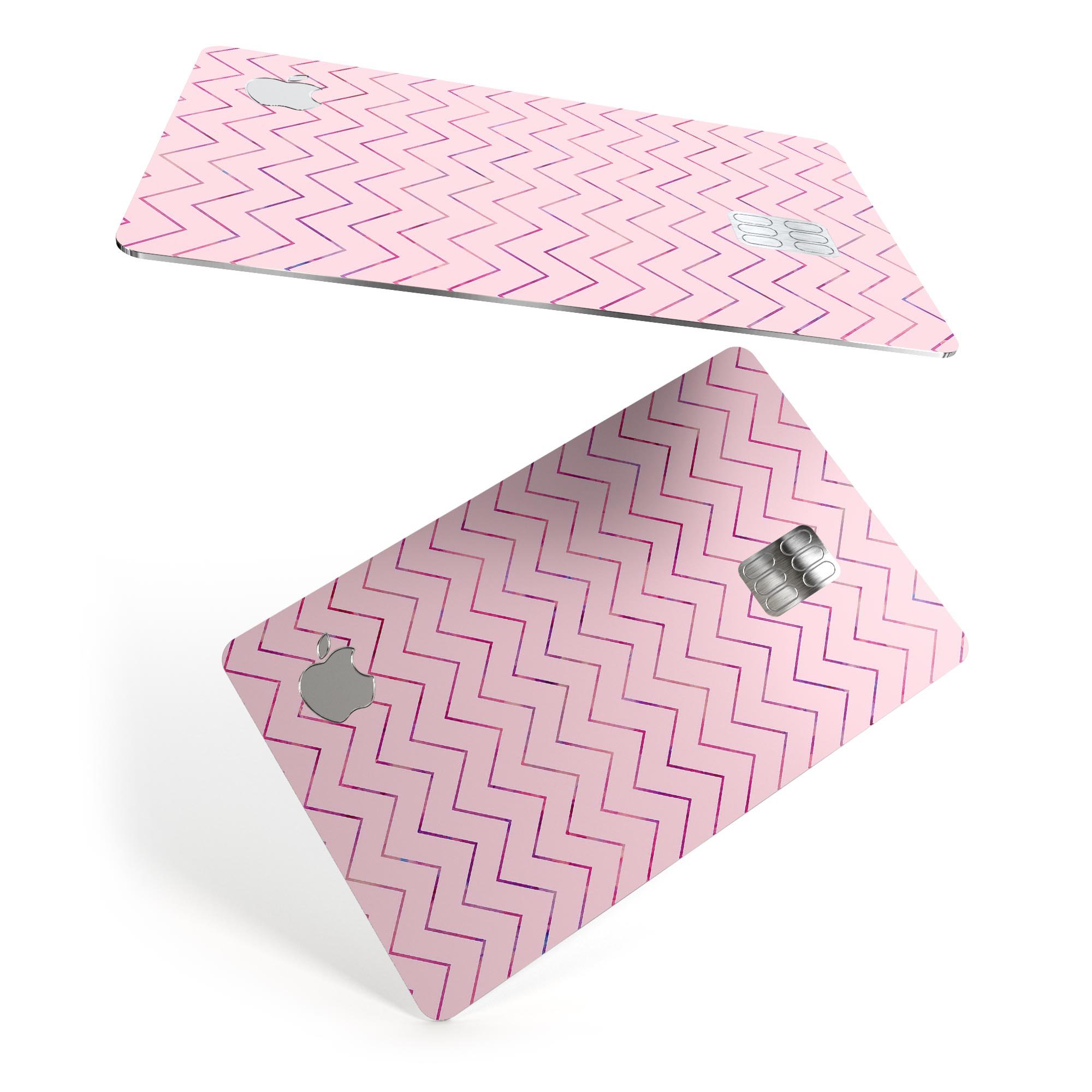 Baby Pink Multicolored Chevron Patterns decal for Apple Card, showcasing vibrant colors and stylish design.