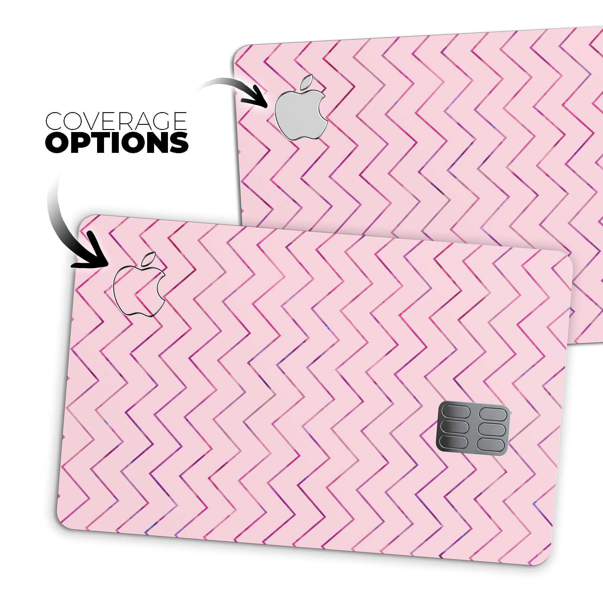 Baby Pink Multicolored Chevron Patterns decal for Apple Card, showcasing vibrant colors and stylish design.