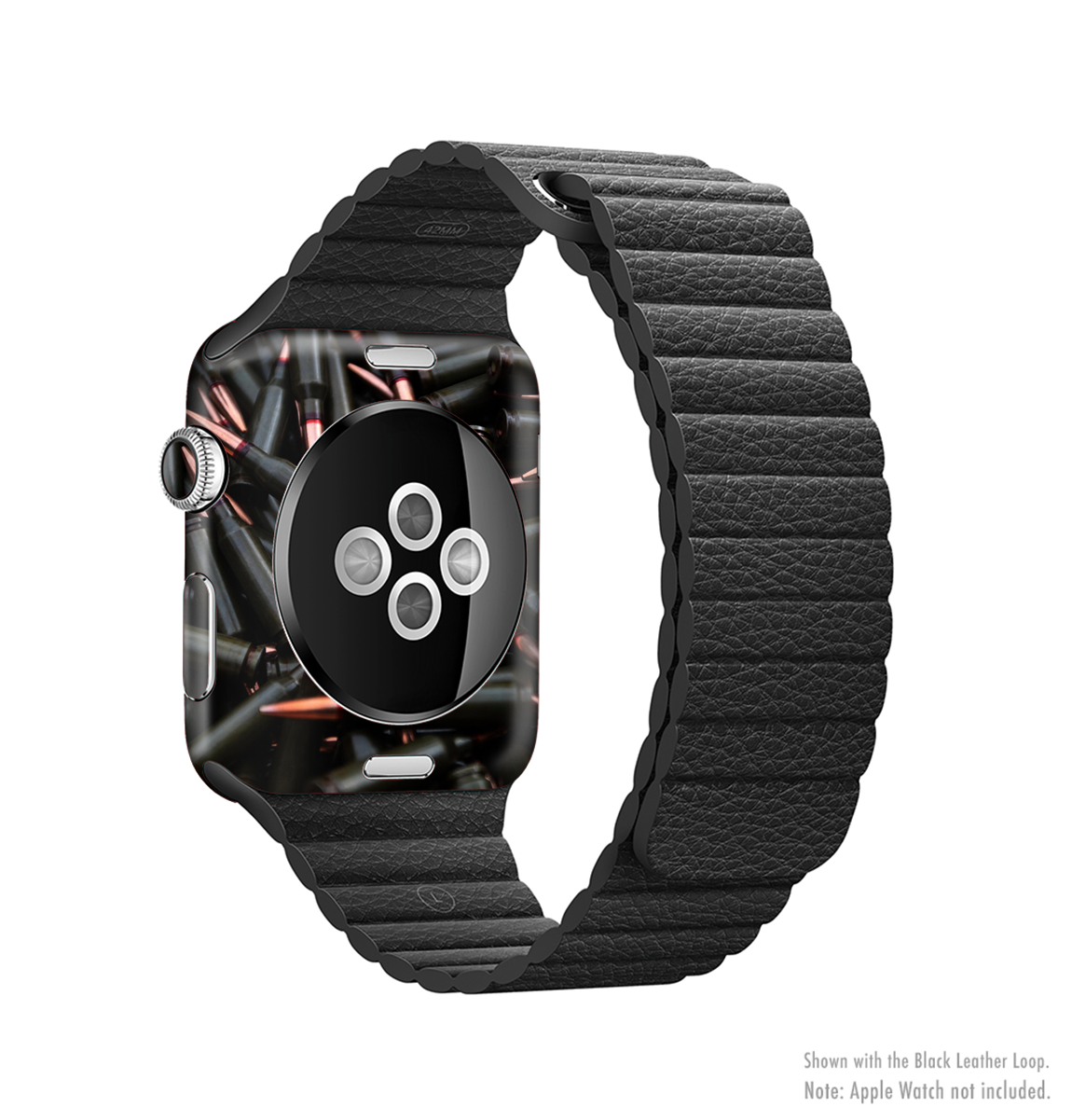 The Black Bullet Bundle Full-Body Skin Kit for Apple Watch, showcasing sleek black vinyl design for style and protection.