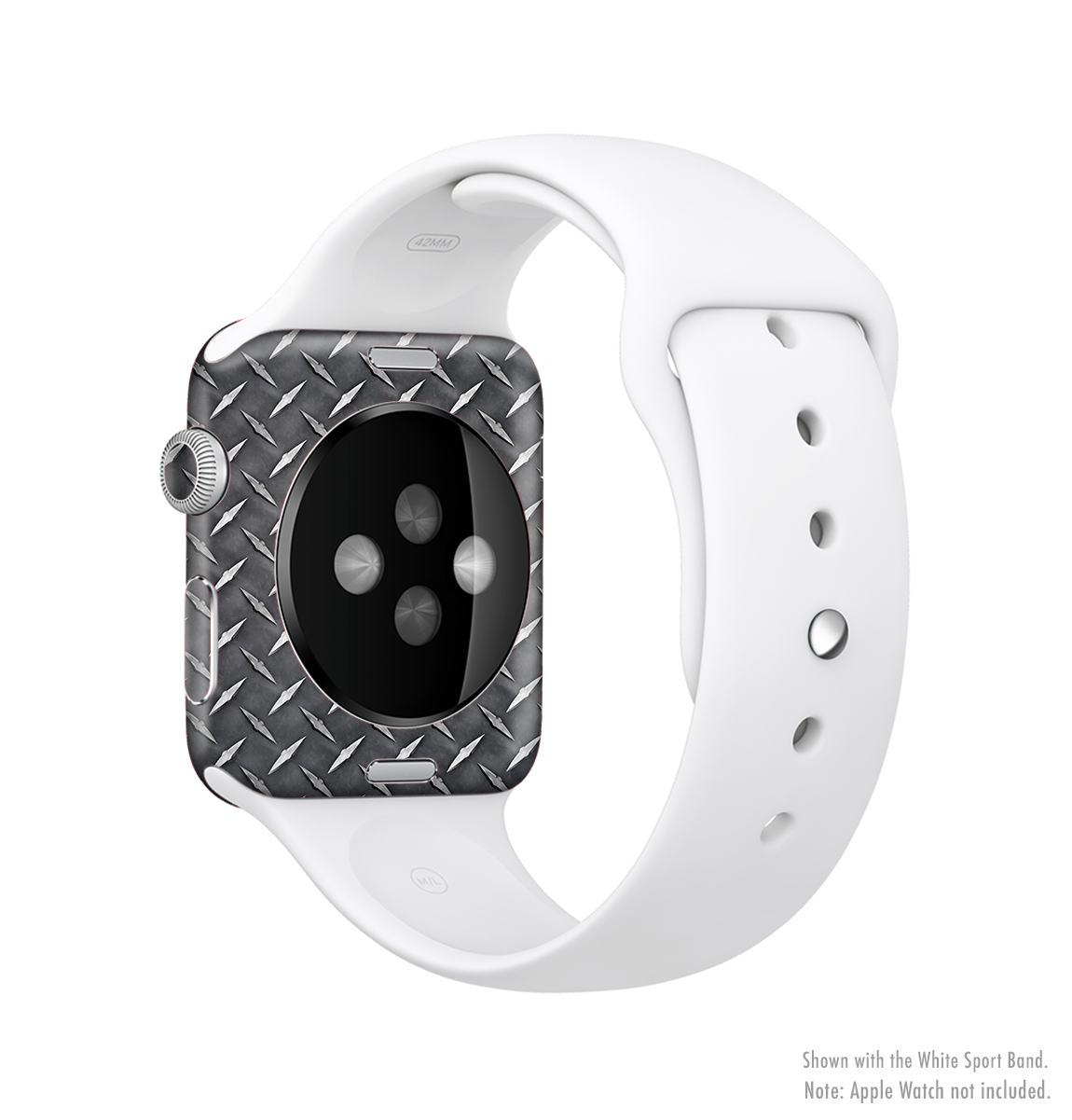 Black Diamond-Plate Full-Body Skin Kit for Apple Watch, showcasing a sleek design and premium vinyl material.