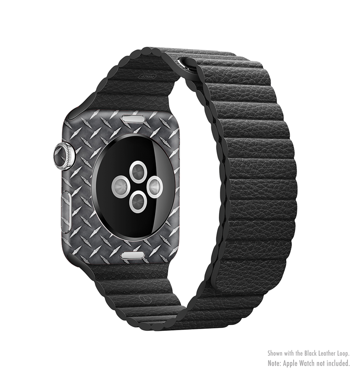 Black Diamond-Plate Full-Body Skin Kit for Apple Watch, showcasing a sleek design and premium vinyl material.