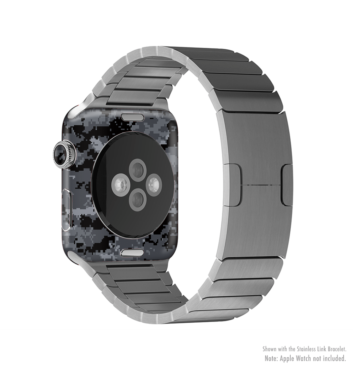 Black Digital Camouflage Full-Body Skin Kit for Apple Watch, showcasing its sleek design and premium vinyl material.