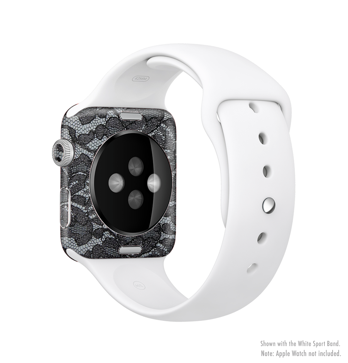 Black Lace Texture Full-Body Skin Kit for Apple Watch, showcasing a stylish design that fits seamlessly on the device.