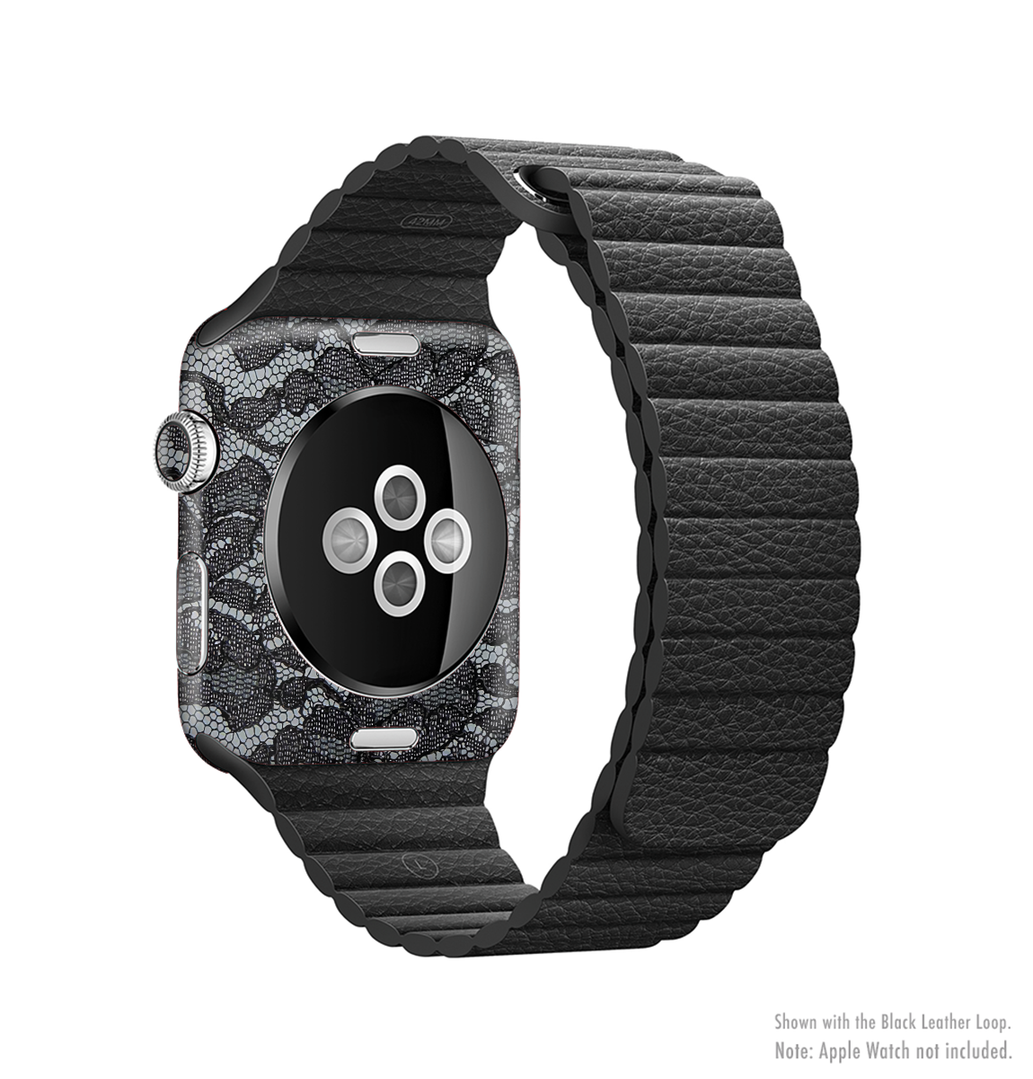 Black Lace Texture Full-Body Skin Kit for Apple Watch, showcasing a stylish design that fits seamlessly on the device.