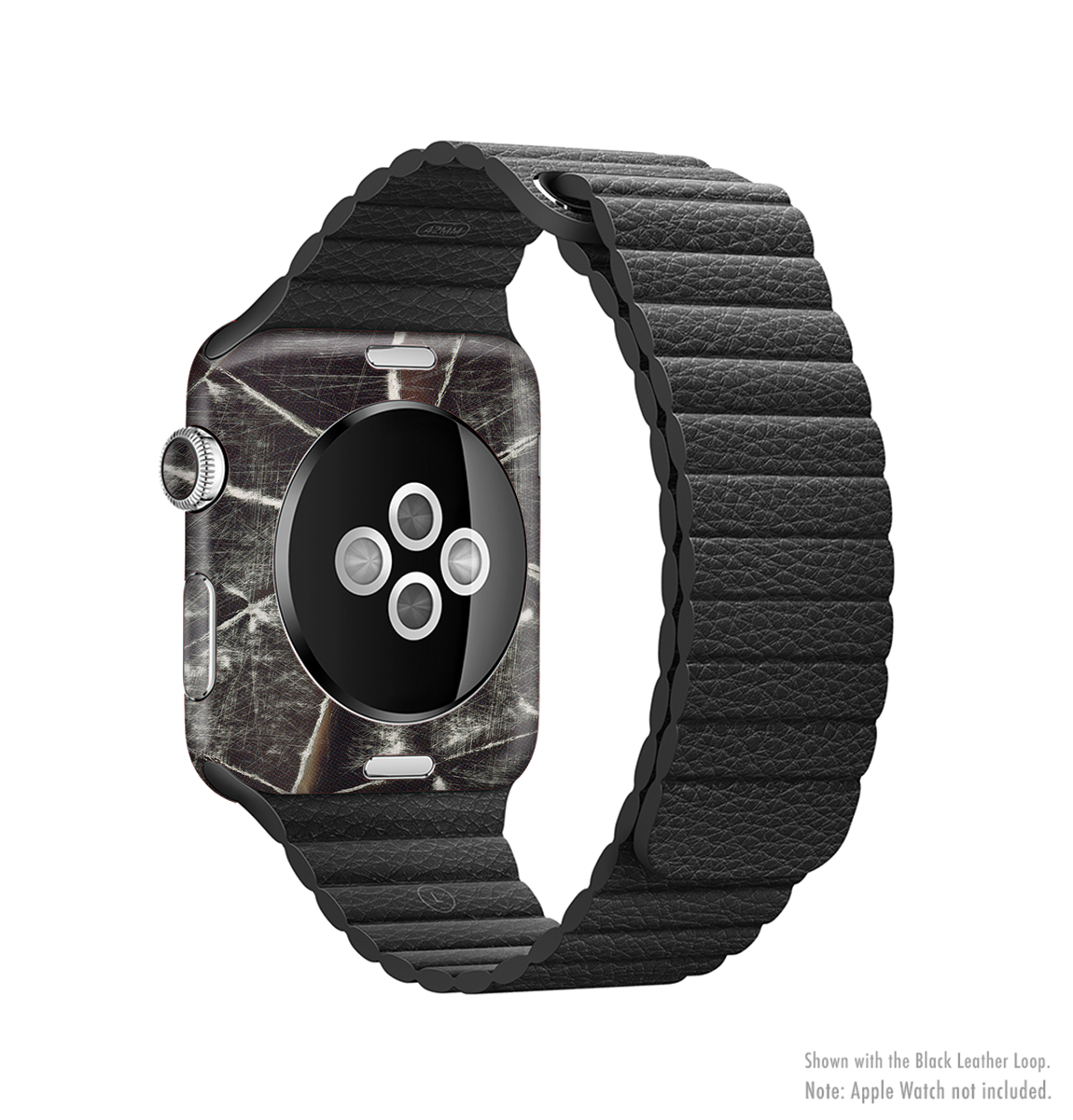 The Black Torn Woven Texture Full-Body Skin Kit for Apple Watch, showcasing a sleek black design with a woven texture finish.