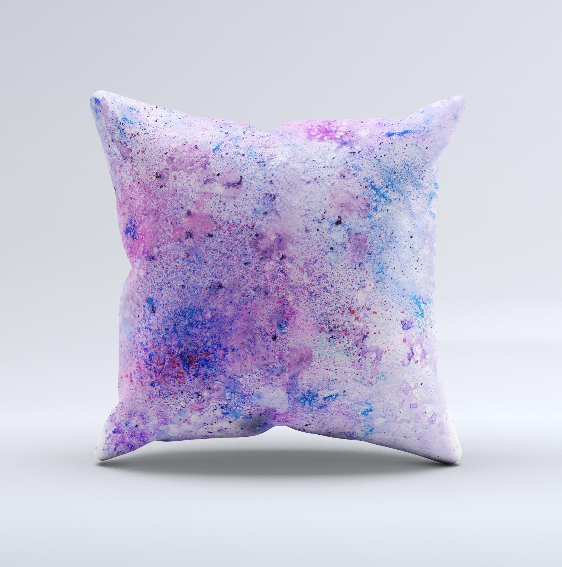 Handcrafted Blotted Pink and Purple Texture ink-Fuzed Decorative Throw Pillow showcasing unique design and high-quality fabric.