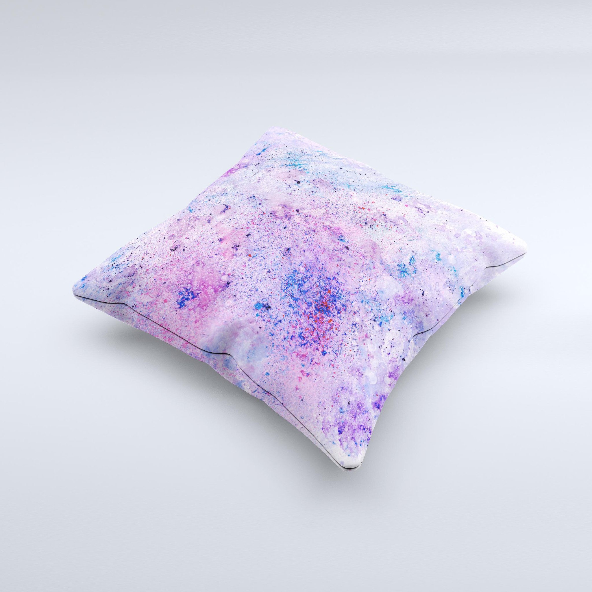 Handcrafted Blotted Pink and Purple Texture ink-Fuzed Decorative Throw Pillow showcasing unique design and high-quality fabric.