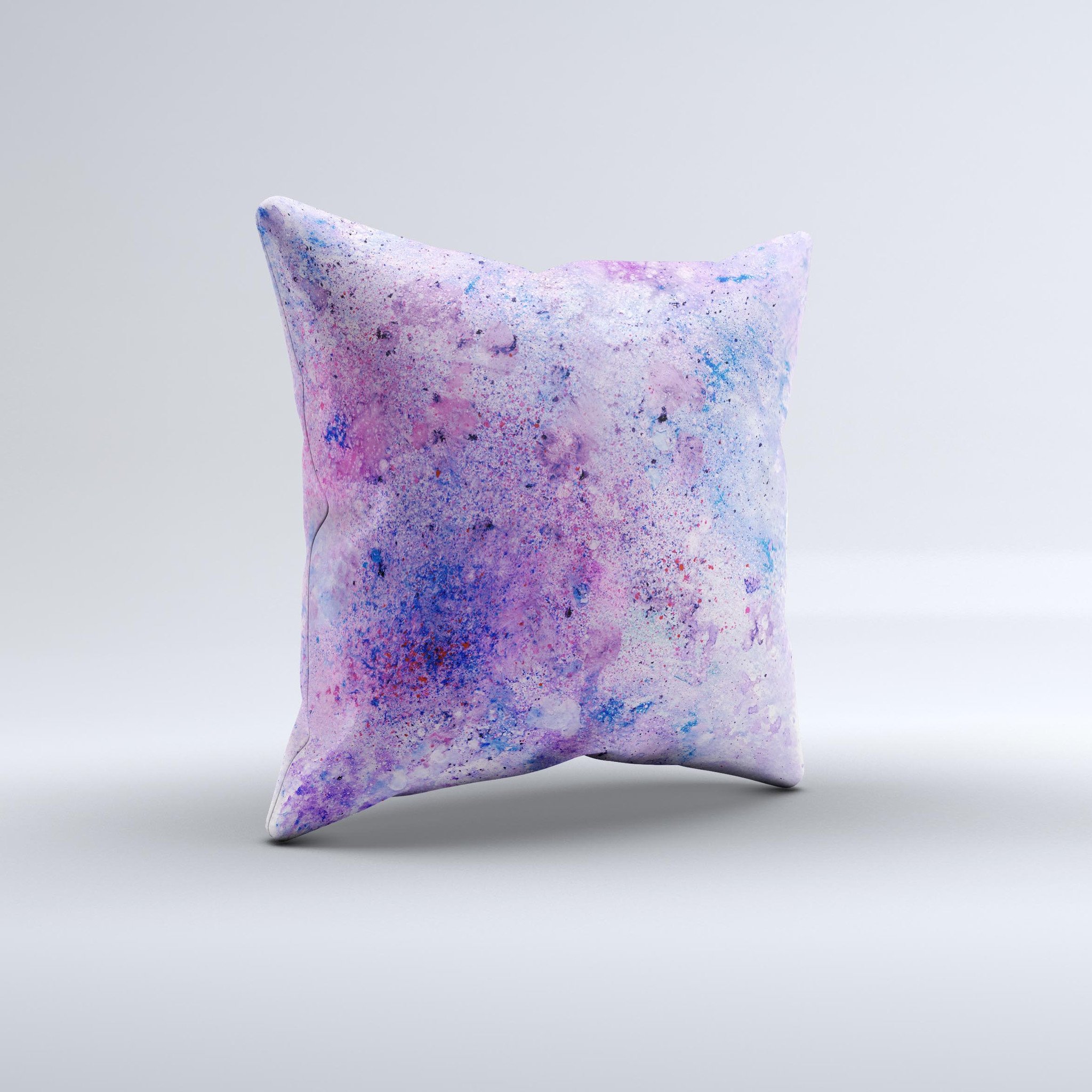 Handcrafted Blotted Pink and Purple Texture ink-Fuzed Decorative Throw Pillow showcasing unique design and high-quality fabric.