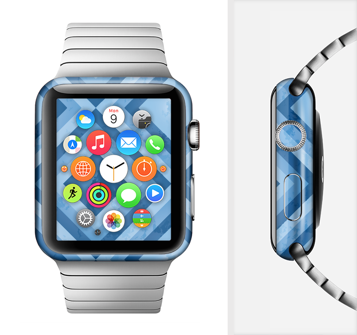 Blue Diamond Pattern Full-Body Skin Kit for Apple Watch, showcasing a stylish design that fits perfectly on the device.