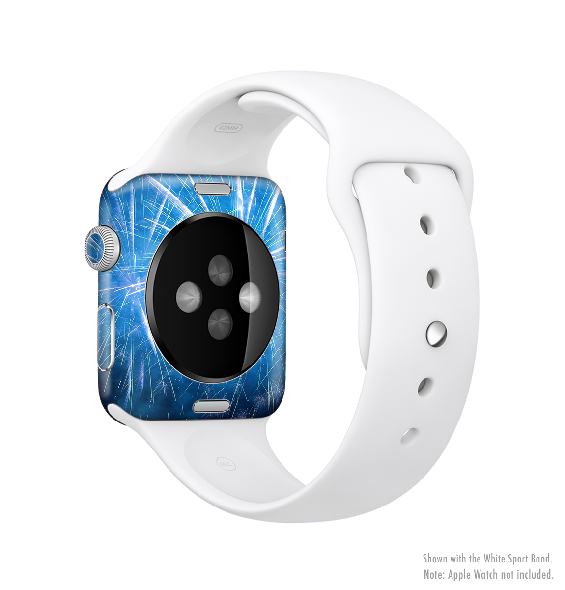 Blue Fireworks Full-Body Skin Kit for Apple Watch, showcasing vibrant colors and sleek design.