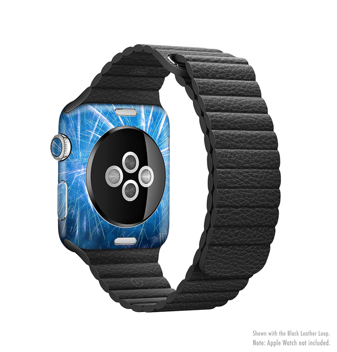 Blue Fireworks Full-Body Skin Kit for Apple Watch, showcasing vibrant colors and sleek design.