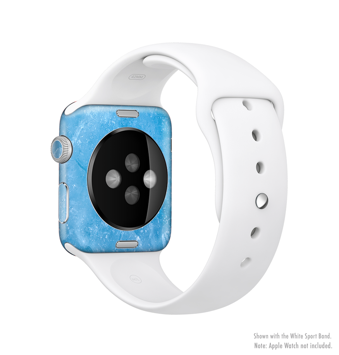 The Blue Ice Surface Full-Body Skin Kit for Apple Watch, showcasing its sleek design and premium vinyl material.