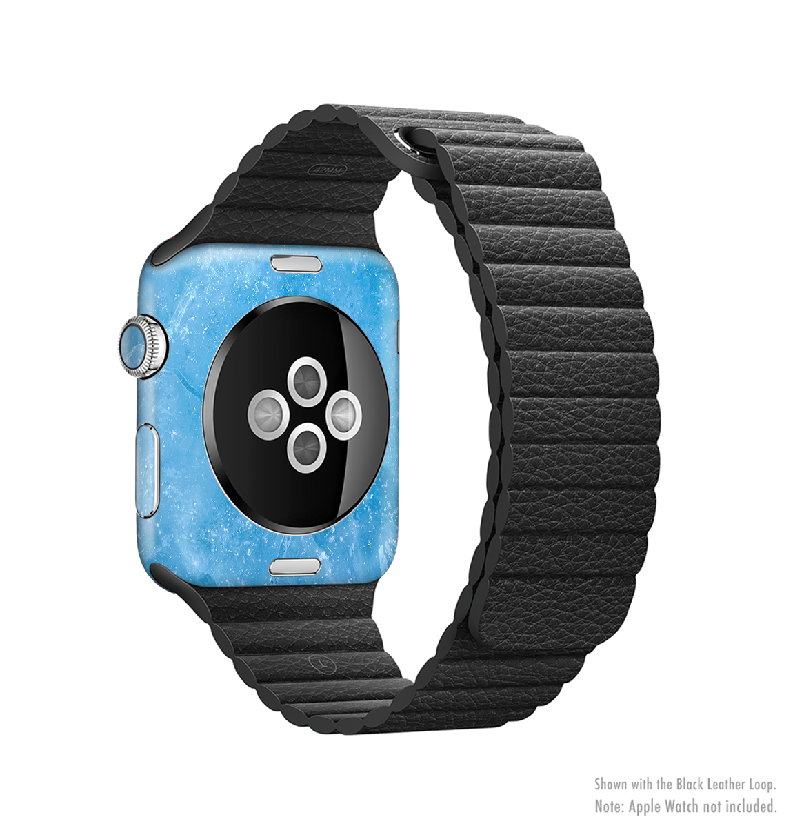 The Blue Ice Surface Full-Body Skin Kit for Apple Watch, showcasing its sleek design and premium vinyl material.