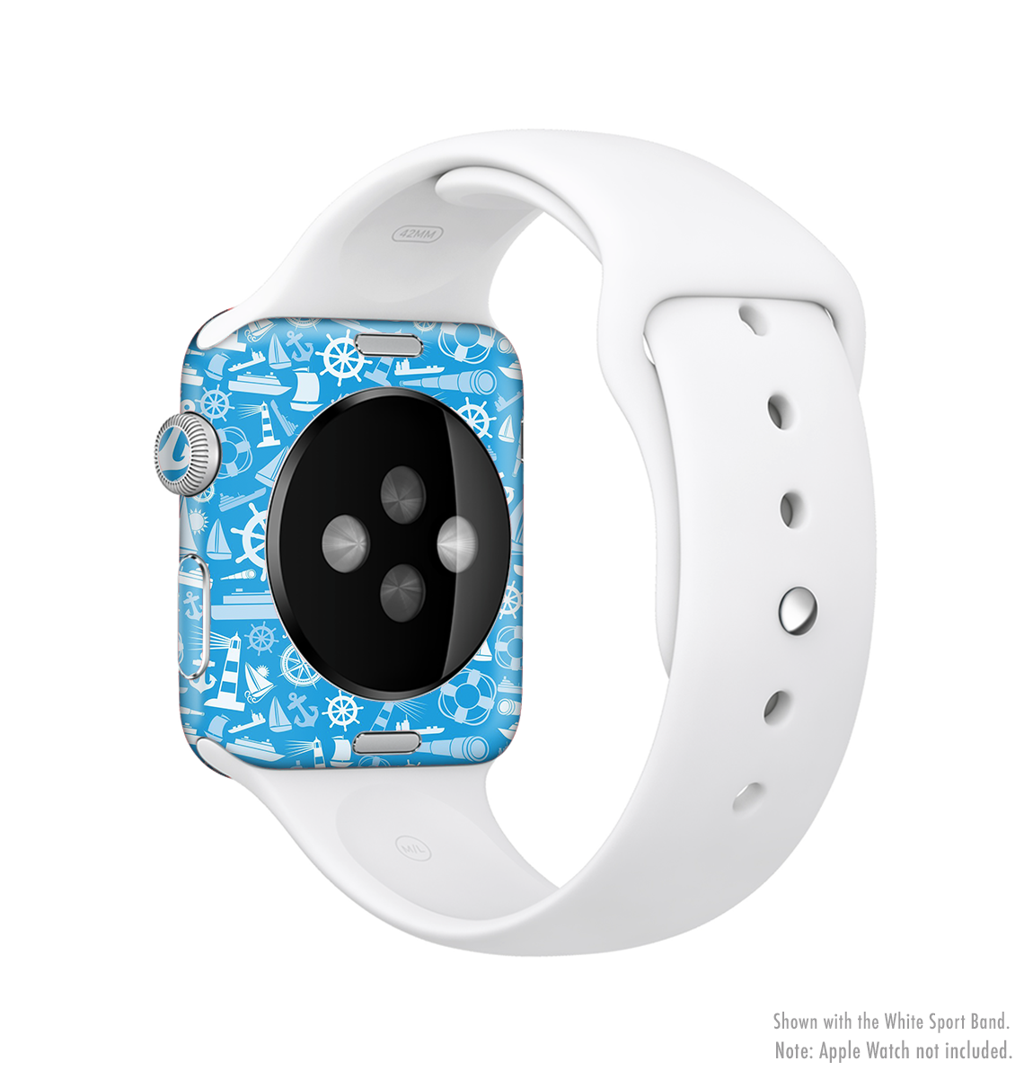 The Blue Nautical Collage Full-Body Skin Kit for Apple Watch featuring a stylish nautical design, showcasing vibrant blue colors and a wrap-around fit.