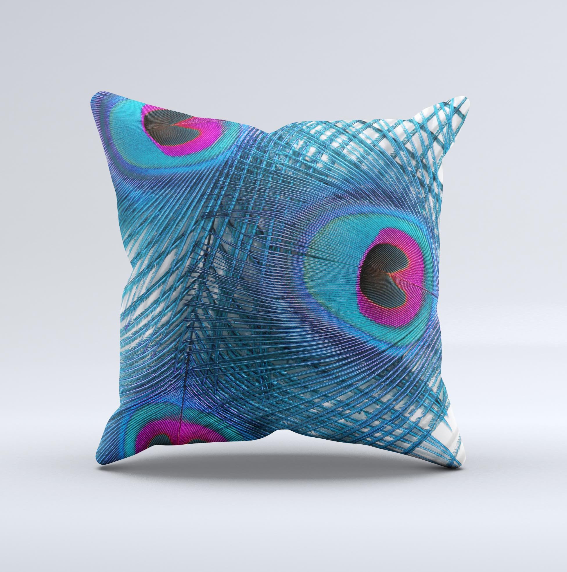 A beautifully handcrafted decorative throw pillow featuring a vibrant blue peacock design, made in Virginia with high-quality materials.