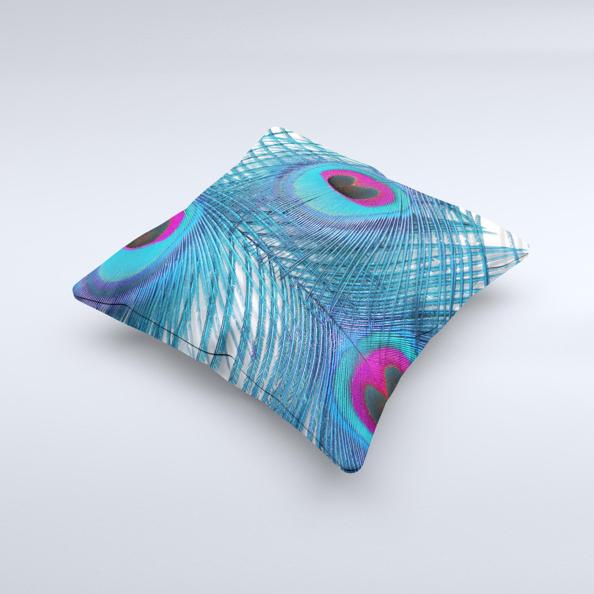 A beautifully handcrafted decorative throw pillow featuring a vibrant blue peacock design, made in Virginia with high-quality materials.