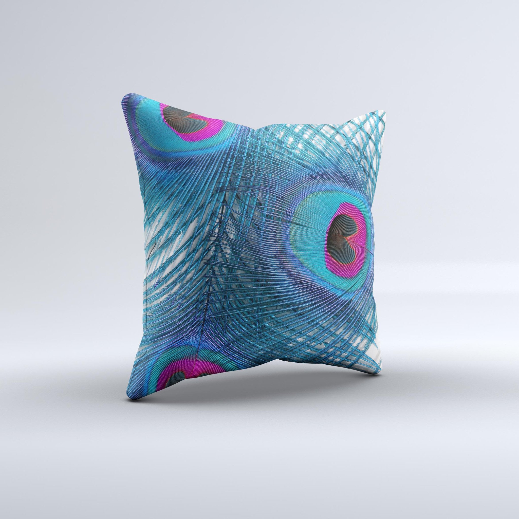 A beautifully handcrafted decorative throw pillow featuring a vibrant blue peacock design, made in Virginia with high-quality materials.