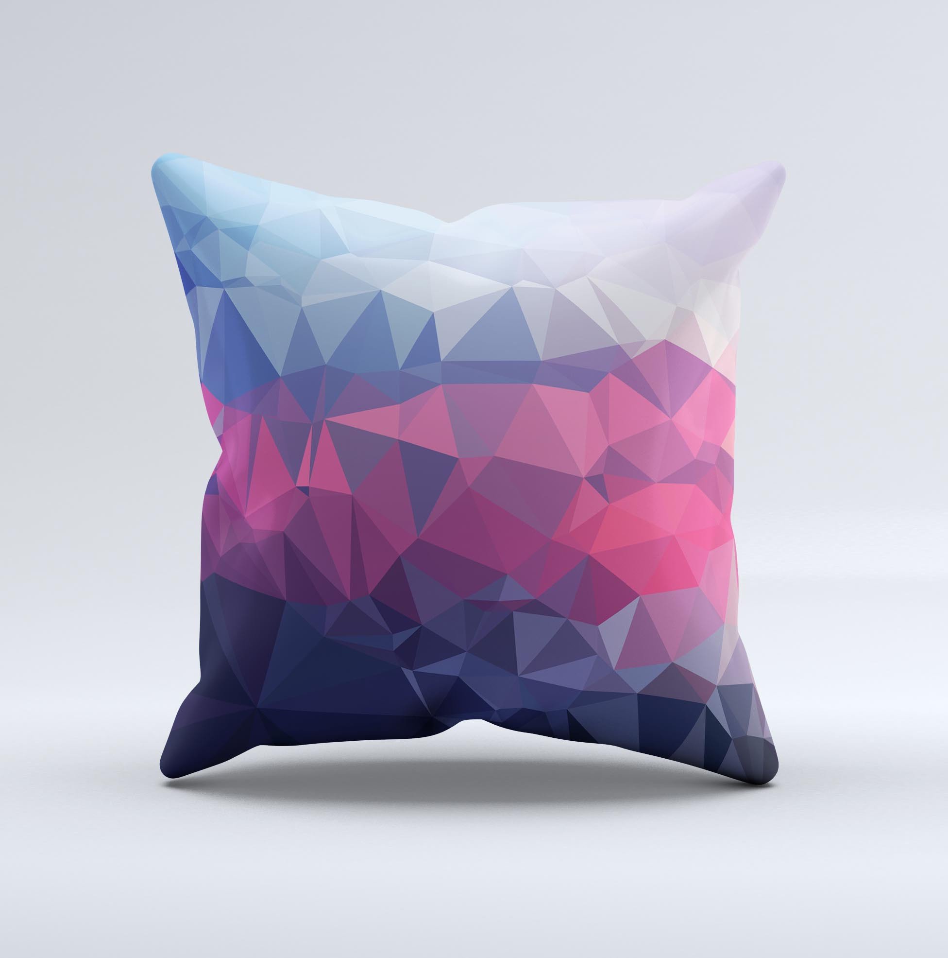 Handcrafted Blue Red Purple Geometric ink-Fuzed Decorative Throw Pillow with high thread count fabric and unique design.