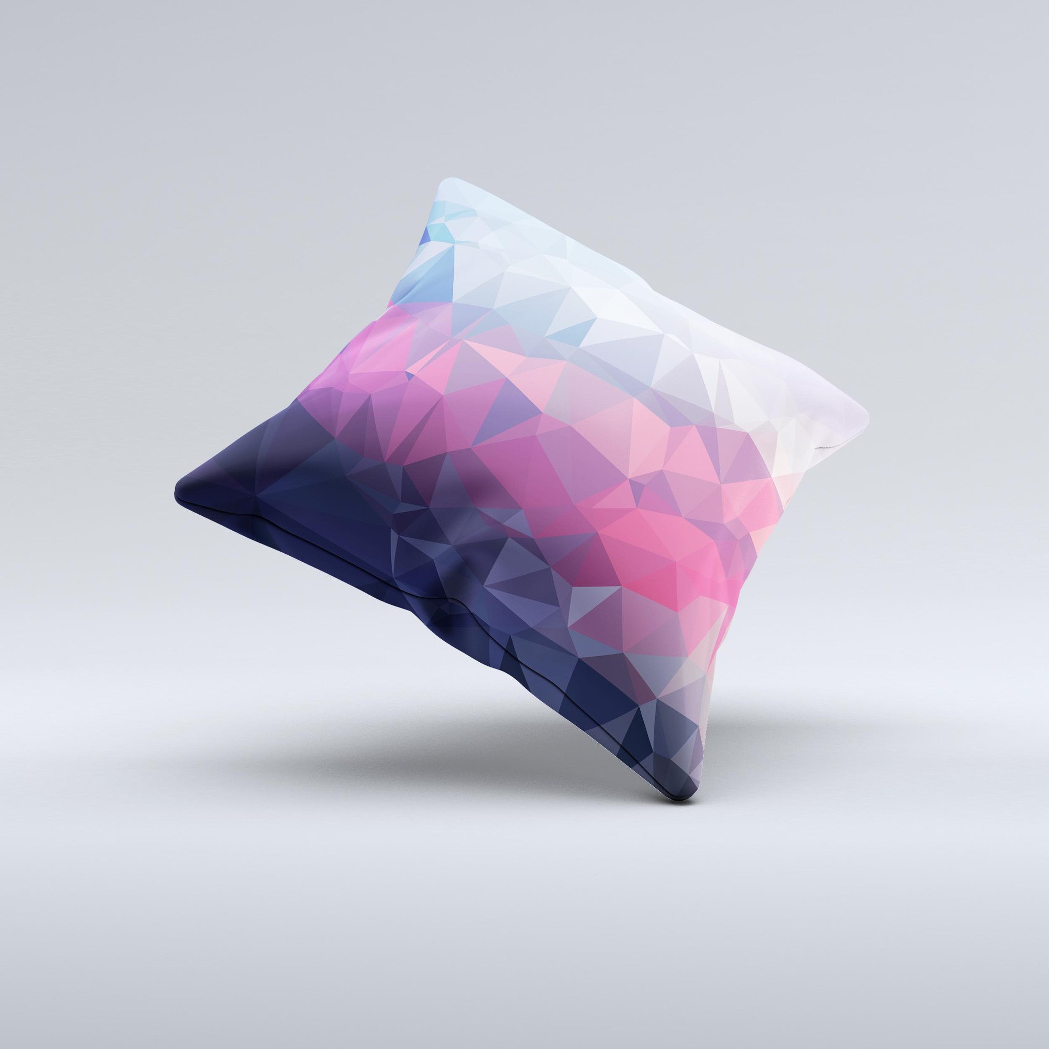 Handcrafted Blue Red Purple Geometric ink-Fuzed Decorative Throw Pillow with high thread count fabric and unique design.