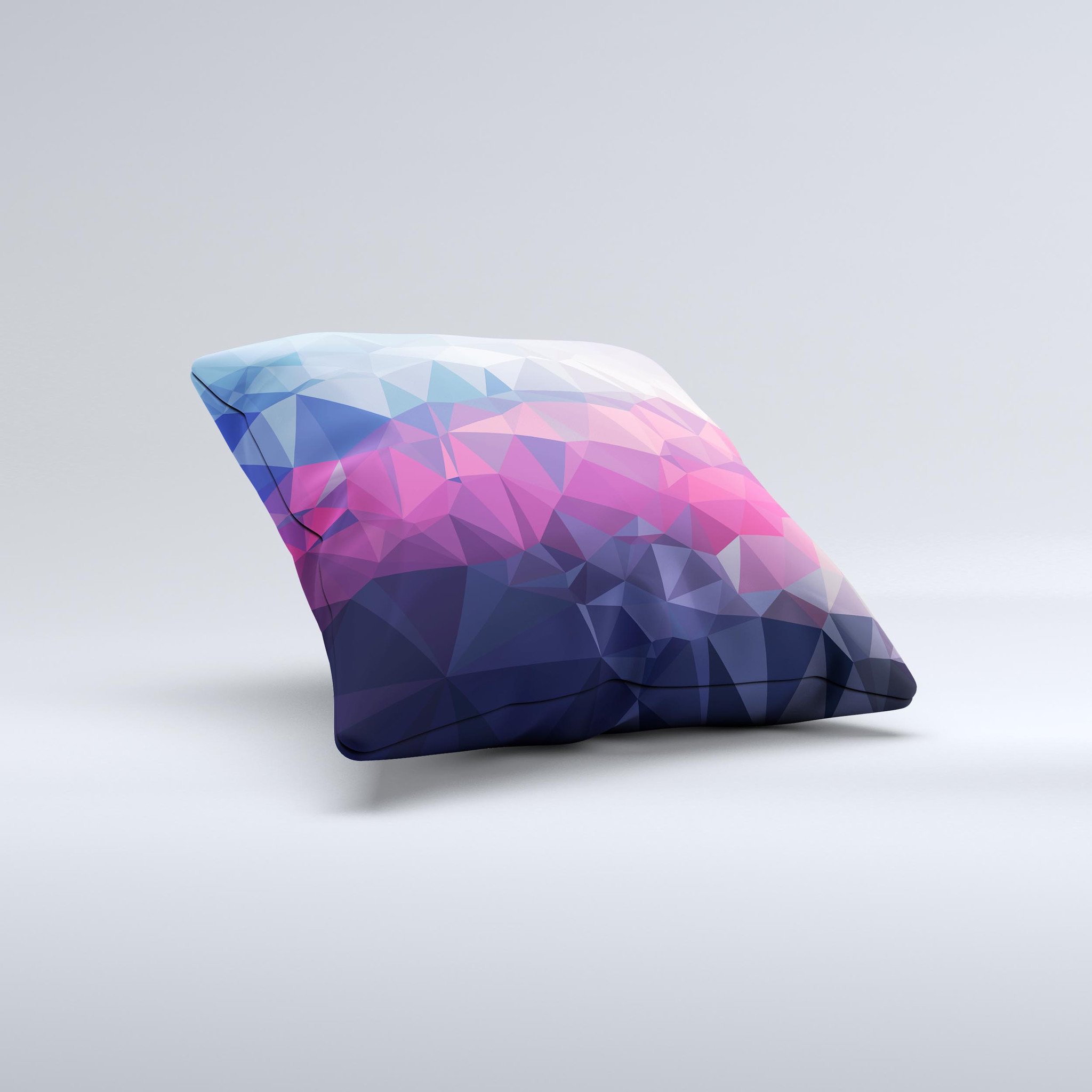 Handcrafted Blue Red Purple Geometric ink-Fuzed Decorative Throw Pillow with high thread count fabric and unique design.