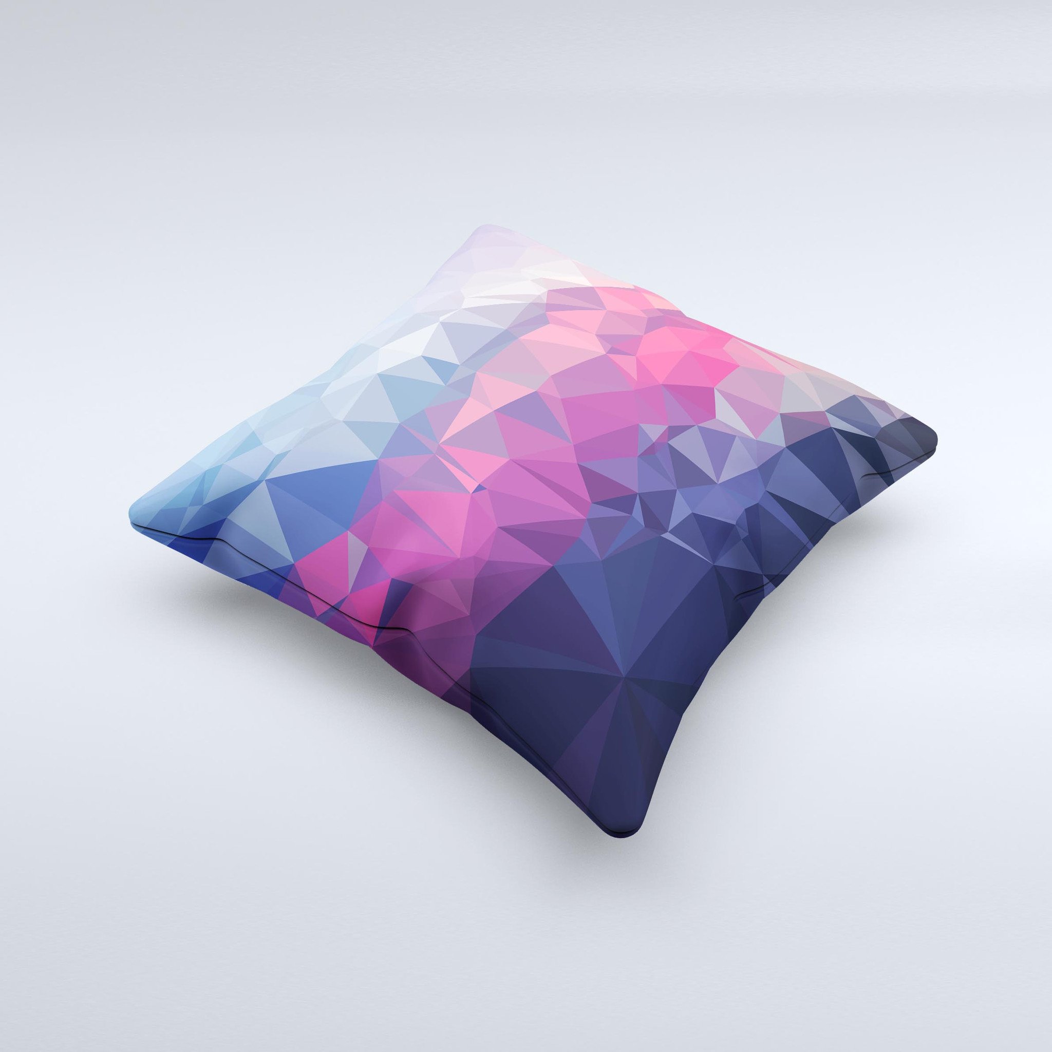 Handcrafted Blue Red Purple Geometric ink-Fuzed Decorative Throw Pillow with high thread count fabric and unique design.