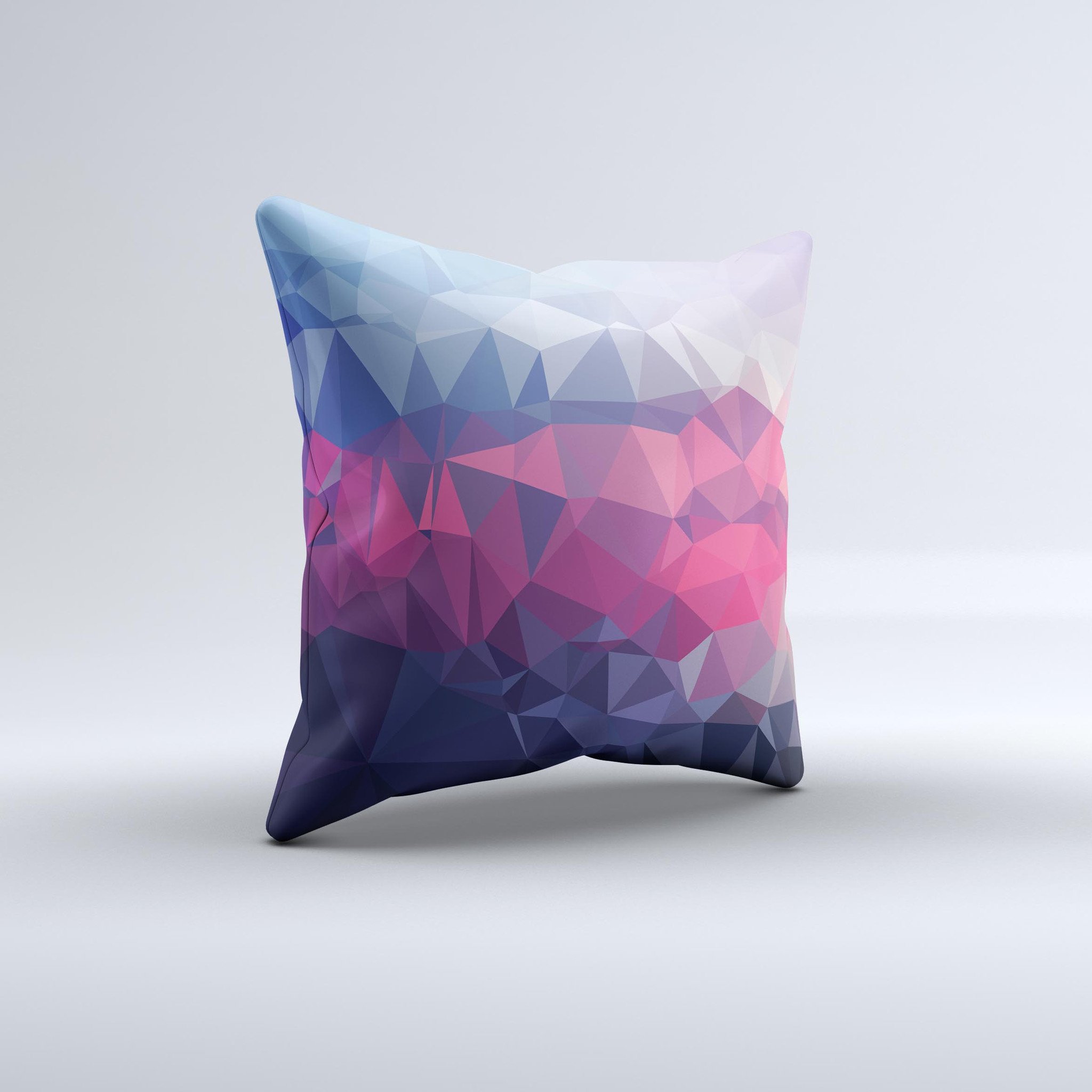 Handcrafted Blue Red Purple Geometric ink-Fuzed Decorative Throw Pillow with high thread count fabric and unique design.