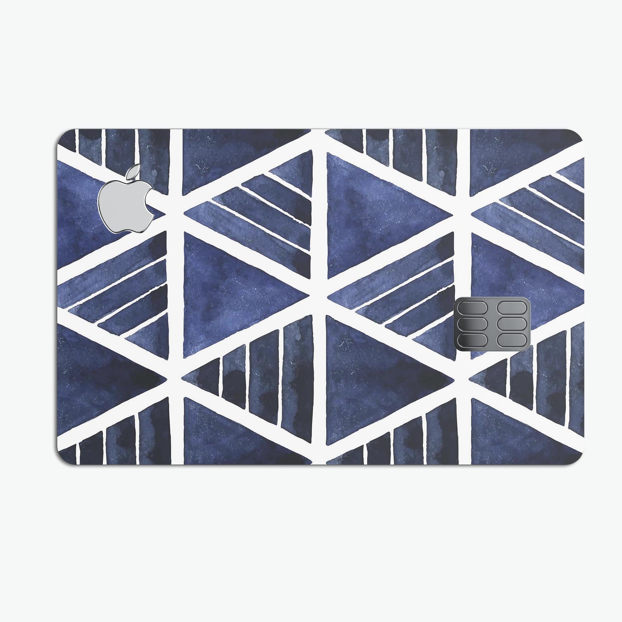 The Blue Triangular Aztec Pattern skin for Apple Card, showcasing vibrant colors and a stylish design.