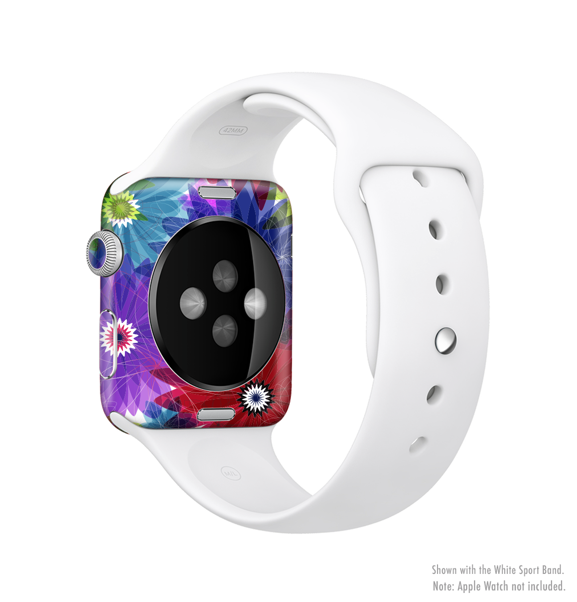 Boldly Colored Flowers Full-Body Skin Kit for Apple Watch, showcasing vibrant floral patterns on a sleek vinyl surface.