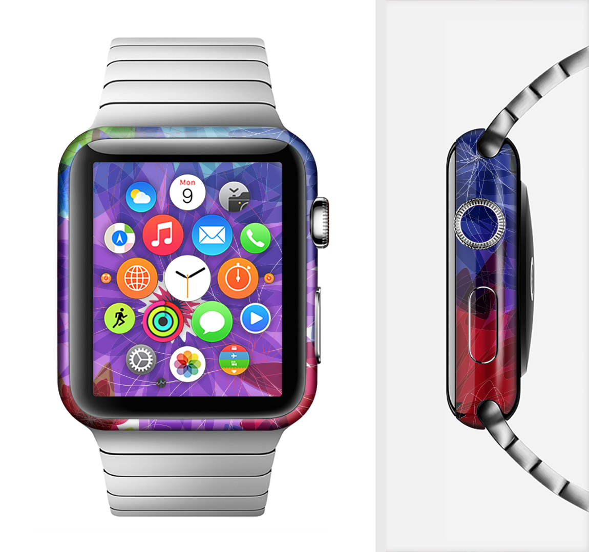 Boldly Colored Flowers Full-Body Skin Kit for Apple Watch, showcasing vibrant floral patterns on a sleek vinyl surface.