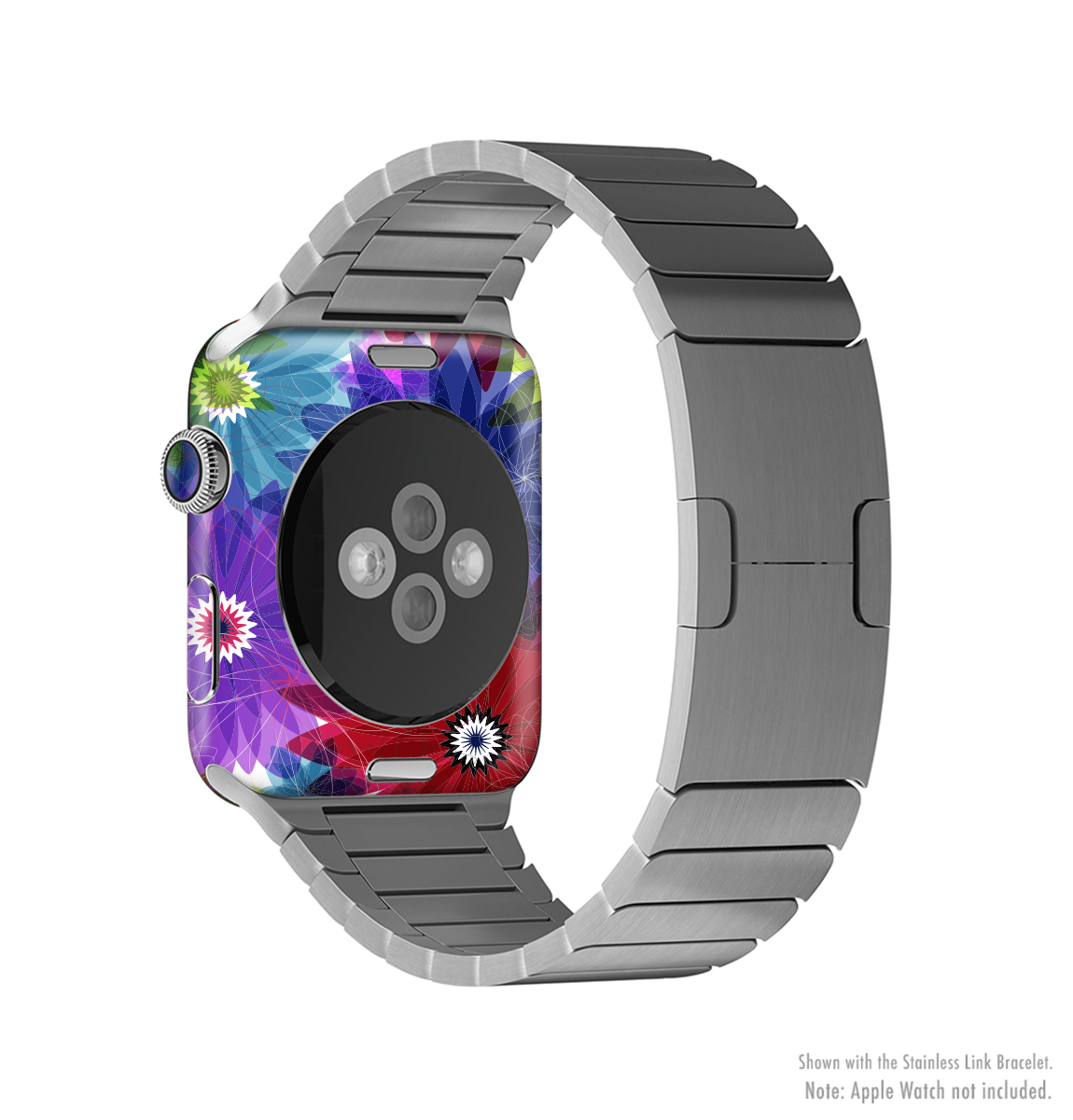 Boldly Colored Flowers Full-Body Skin Kit for Apple Watch, showcasing vibrant floral patterns on a sleek vinyl surface.