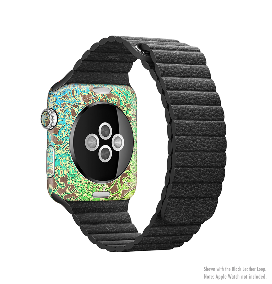 Bright Green Floral Laced Full-Body Skin Kit for Apple Watch, showcasing vibrant floral patterns and premium vinyl material.