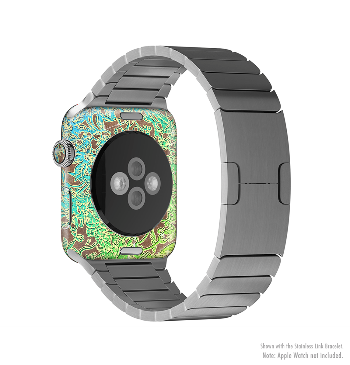 Bright Green Floral Laced Full-Body Skin Kit for Apple Watch, showcasing vibrant floral patterns and premium vinyl material.