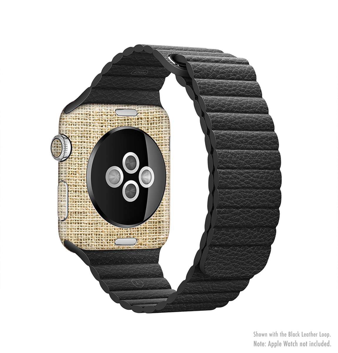 Burlap texture full-body skin kit for Apple Watch, showcasing its stylish design and premium vinyl material.