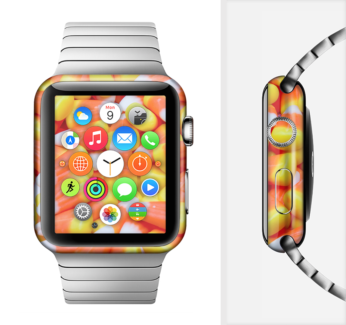 Candy Corn Full-Body Skin Kit for Apple Watch, featuring a vibrant candy corn design that adds style and protection.