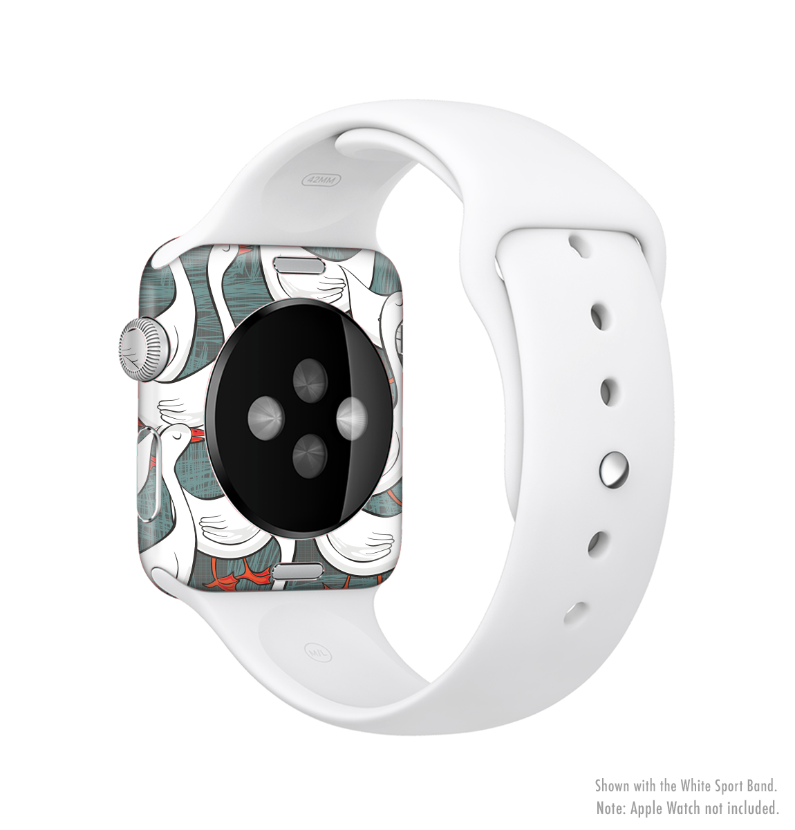 Cartoon White Geese Full-Body Skin Kit for Apple Watch, showcasing a whimsical design that adds style and protection.