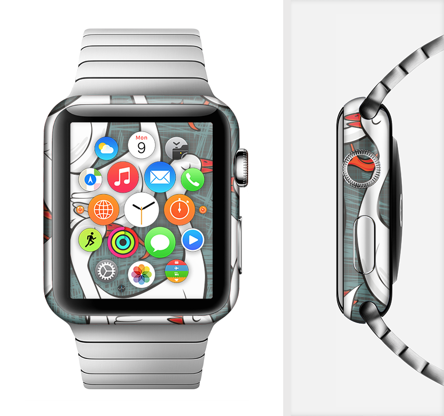 Cartoon White Geese Full-Body Skin Kit for Apple Watch, showcasing a whimsical design that adds style and protection.