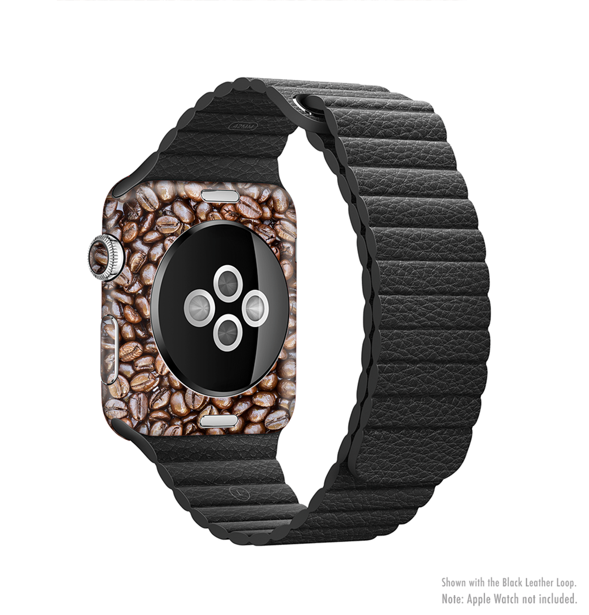 The Coffee Beans Full-Body Skin Kit for Apple Watch showcasing a stylish design with premium vinyl material.