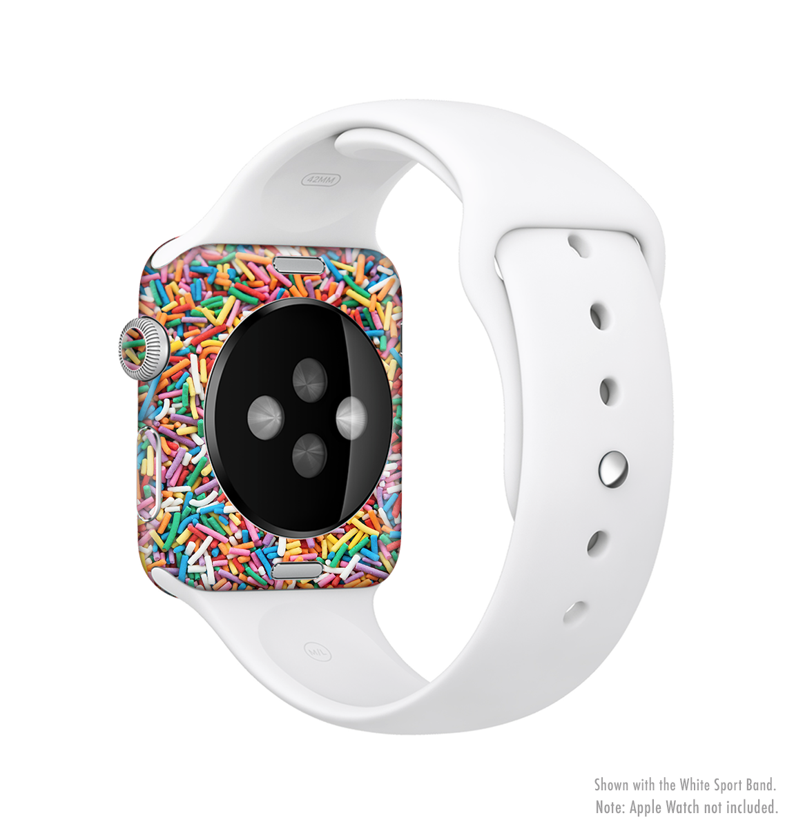 Colorful Candy Sprinkles Full-Body Skin Kit for Apple Watch, showcasing vibrant colors and a stylish design.