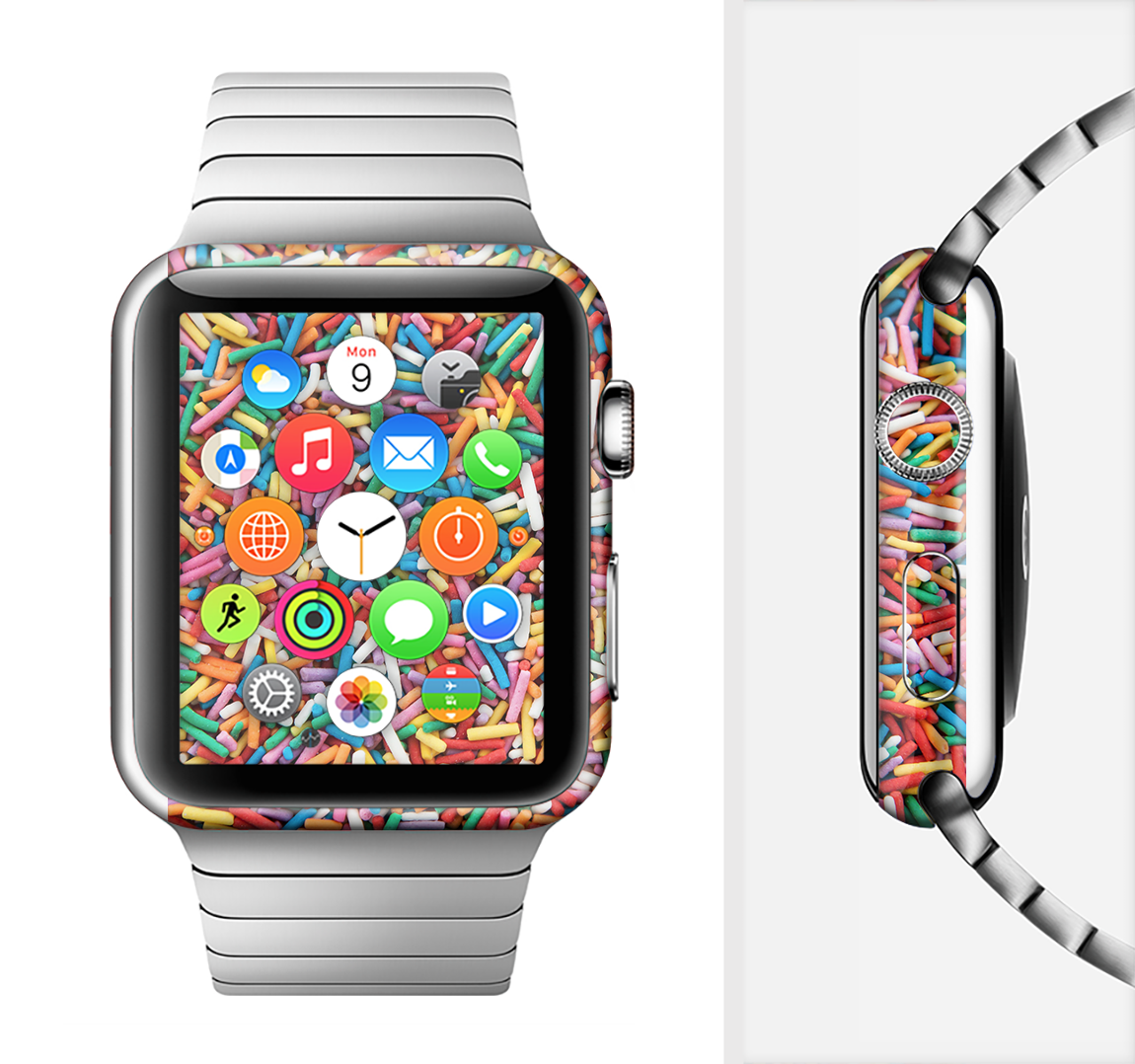 Colorful Candy Sprinkles Full-Body Skin Kit for Apple Watch, showcasing vibrant colors and a stylish design.