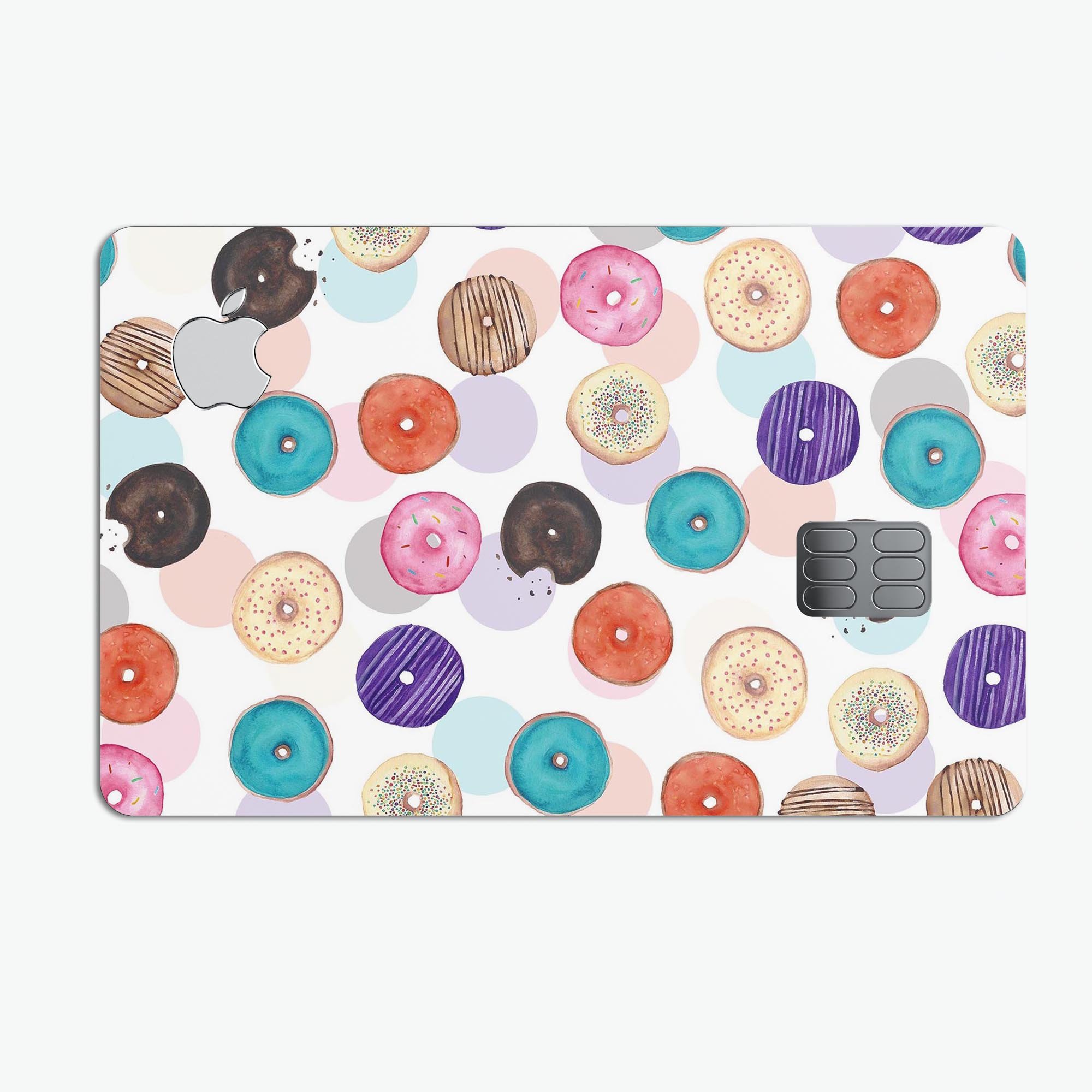 Colorful Donut Overlay skin for Apple Card, showcasing vibrant design and premium vinyl material.