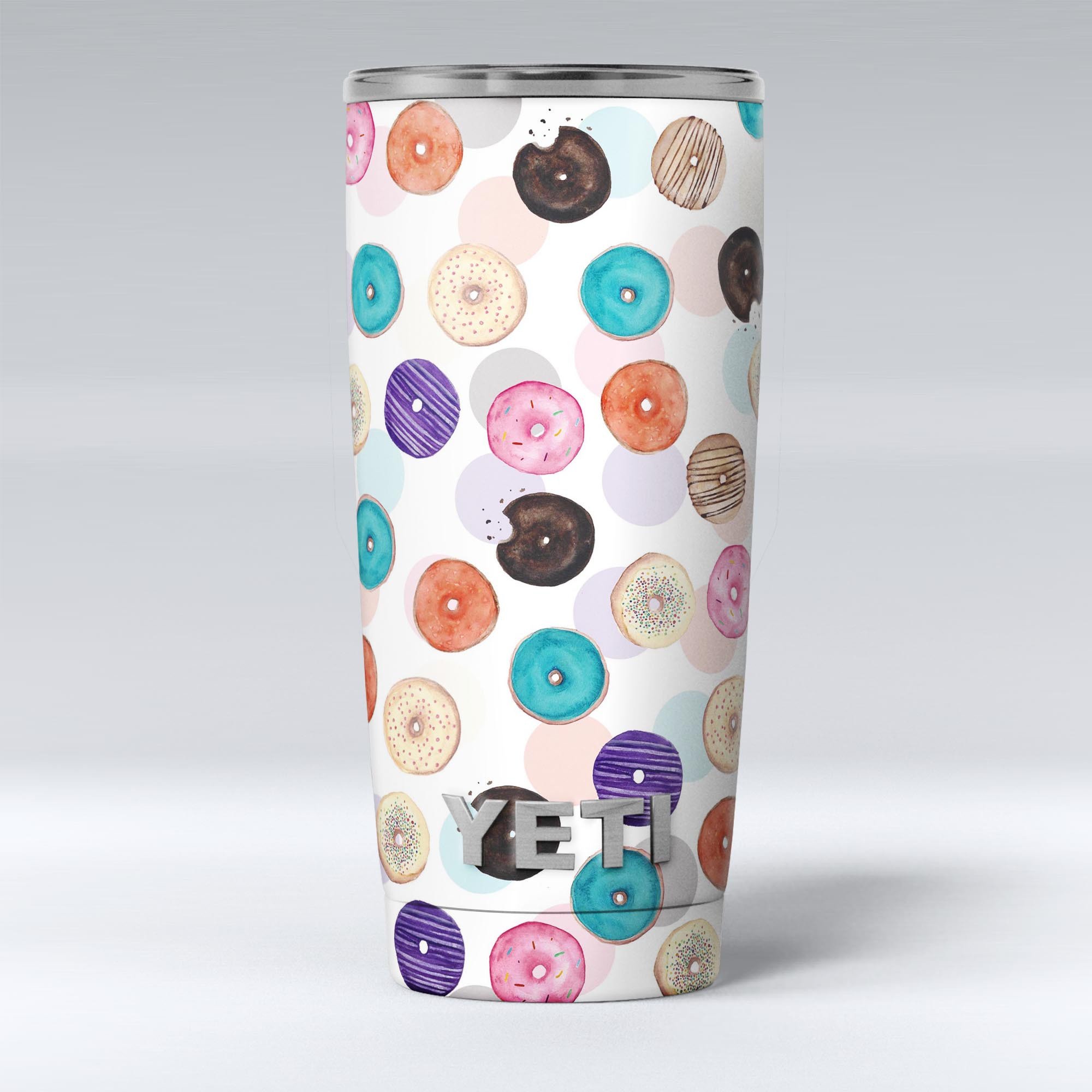 Colorful Donut Overlay skin decal vinyl wrap kit for Yeti Cooler, showcasing vibrant colors and unique design.