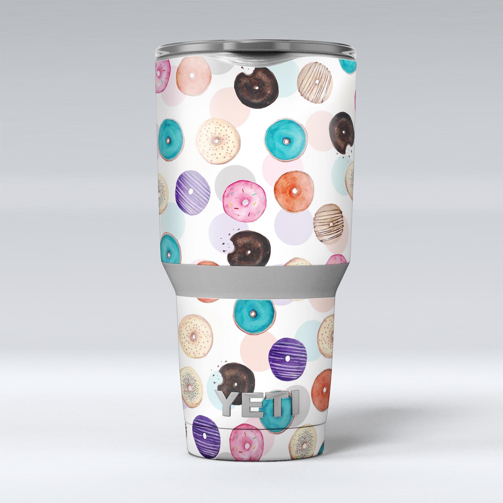 Colorful Donut Overlay skin decal vinyl wrap kit for Yeti Cooler, showcasing vibrant colors and unique design.