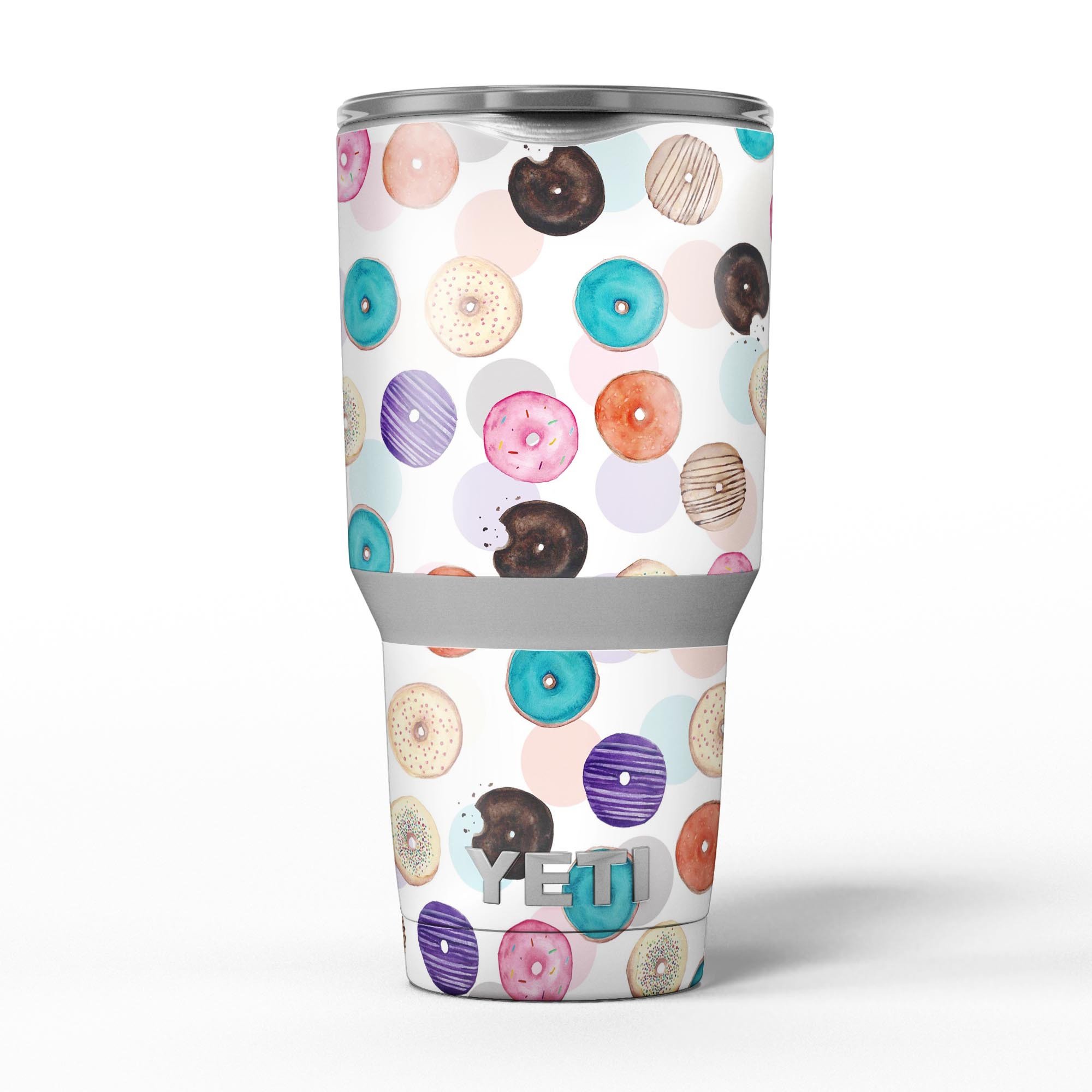 Colorful Donut Overlay skin decal vinyl wrap kit for Yeti Cooler, showcasing vibrant colors and unique design.