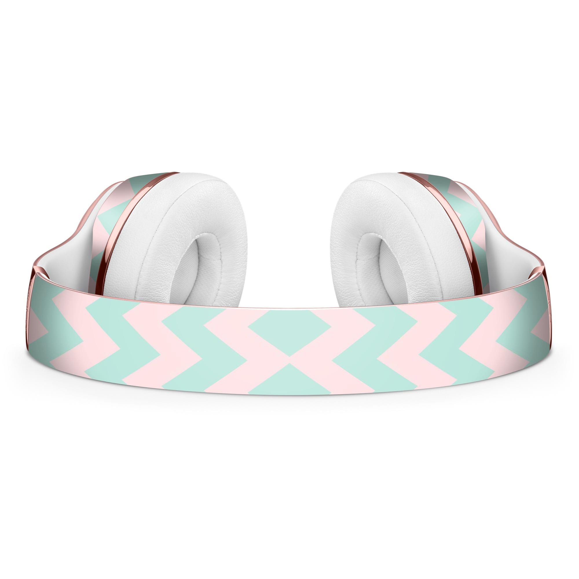 Coral and mint chevron pattern skin kit for Beats by Dre Solo 3 Wireless Headphones, showcasing vibrant colors and stylish design.