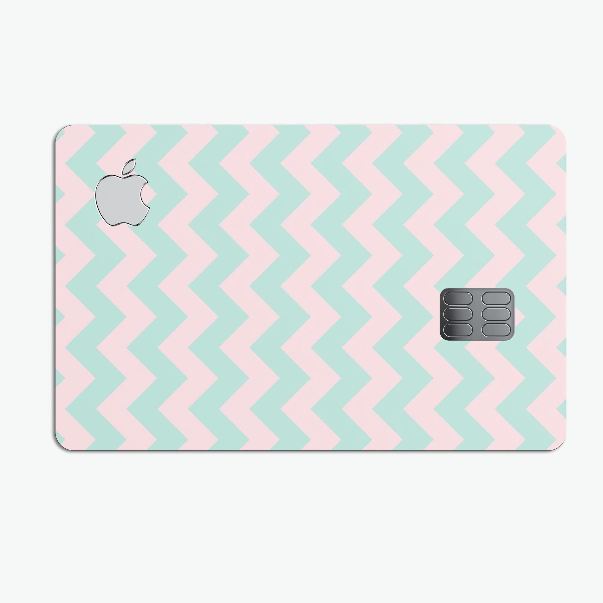 Coral and Mint Chevron Pattern skin for Apple Card, showcasing vibrant colors and stylish design.