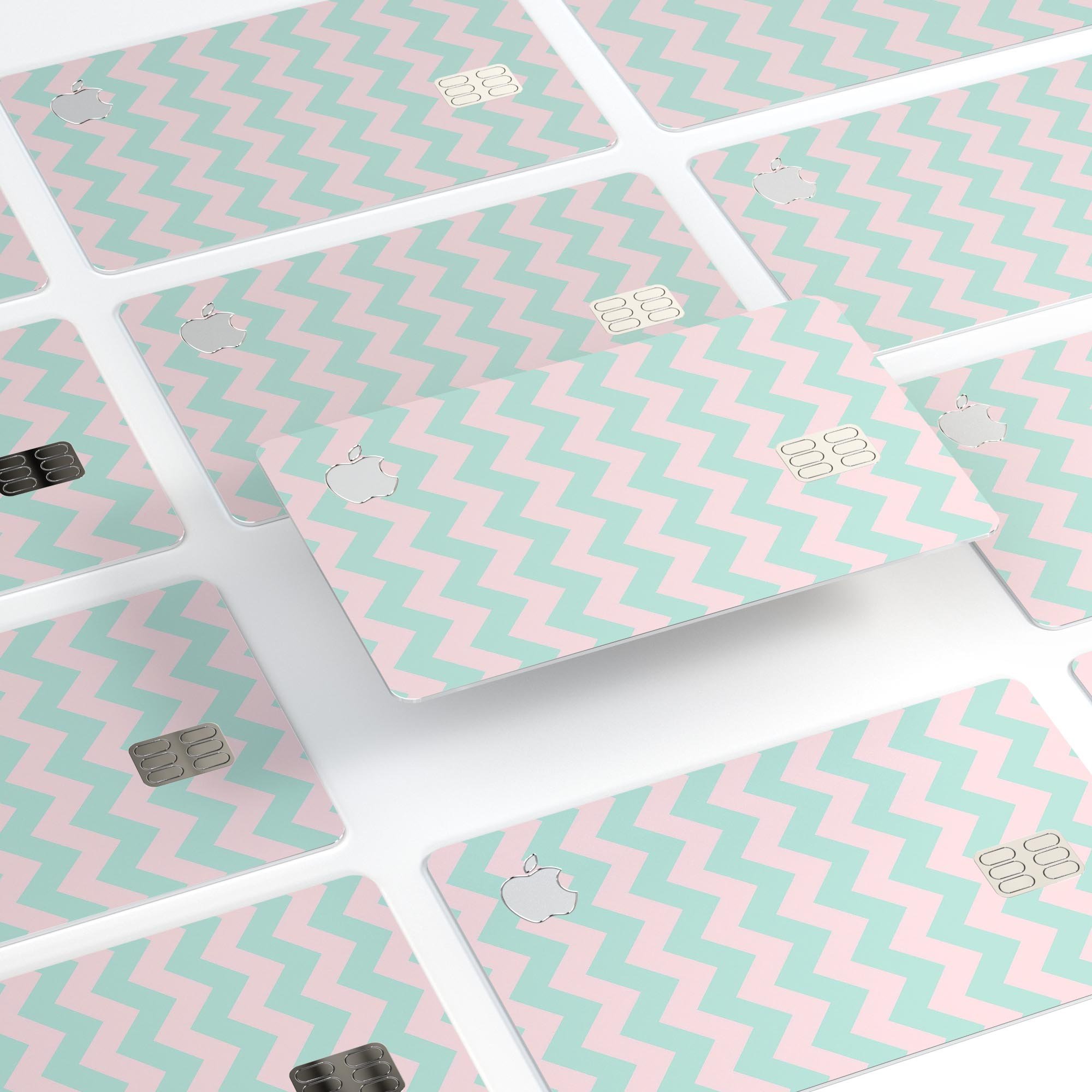 Coral and Mint Chevron Pattern skin for Apple Card, showcasing vibrant colors and stylish design.