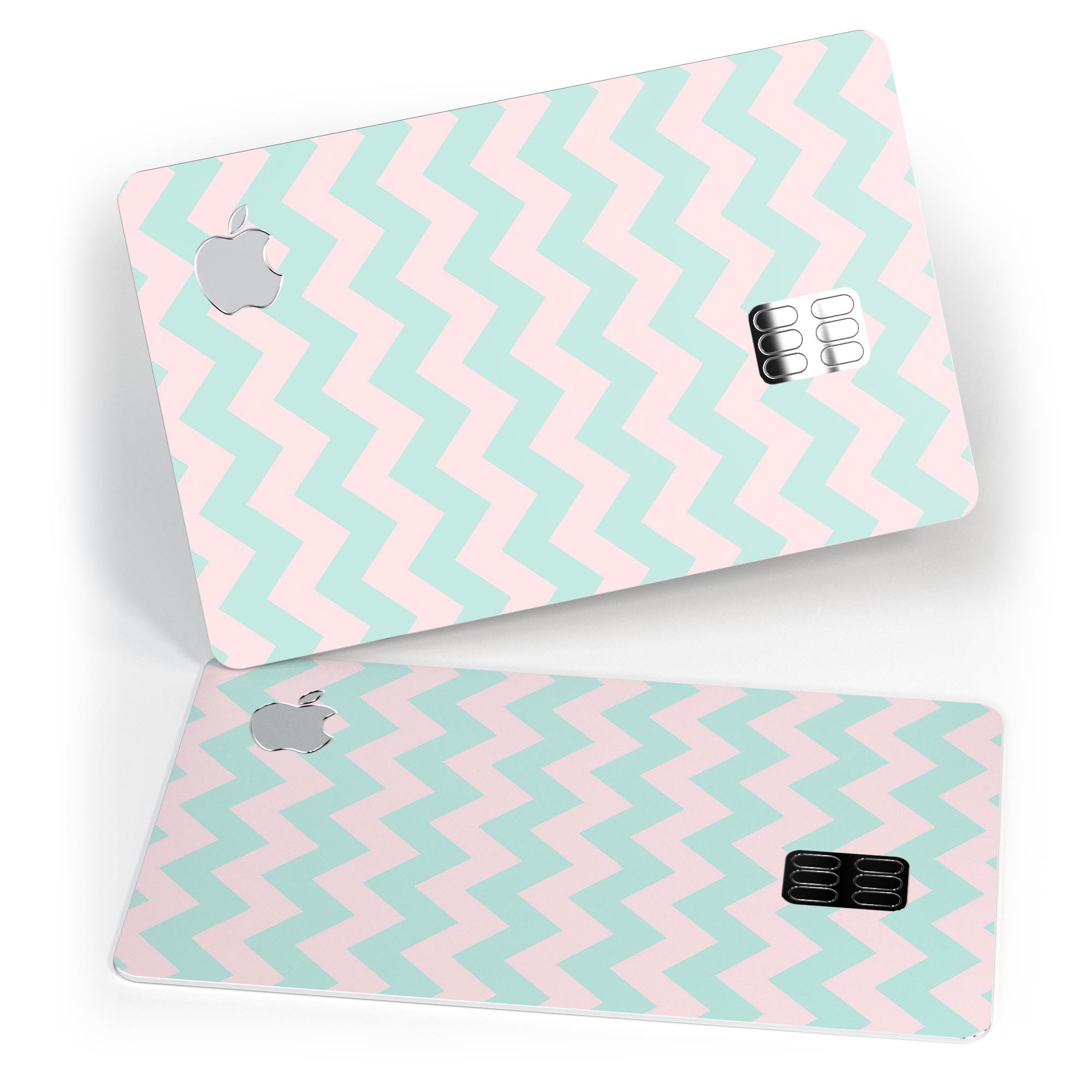 Coral and Mint Chevron Pattern skin for Apple Card, showcasing vibrant colors and stylish design.