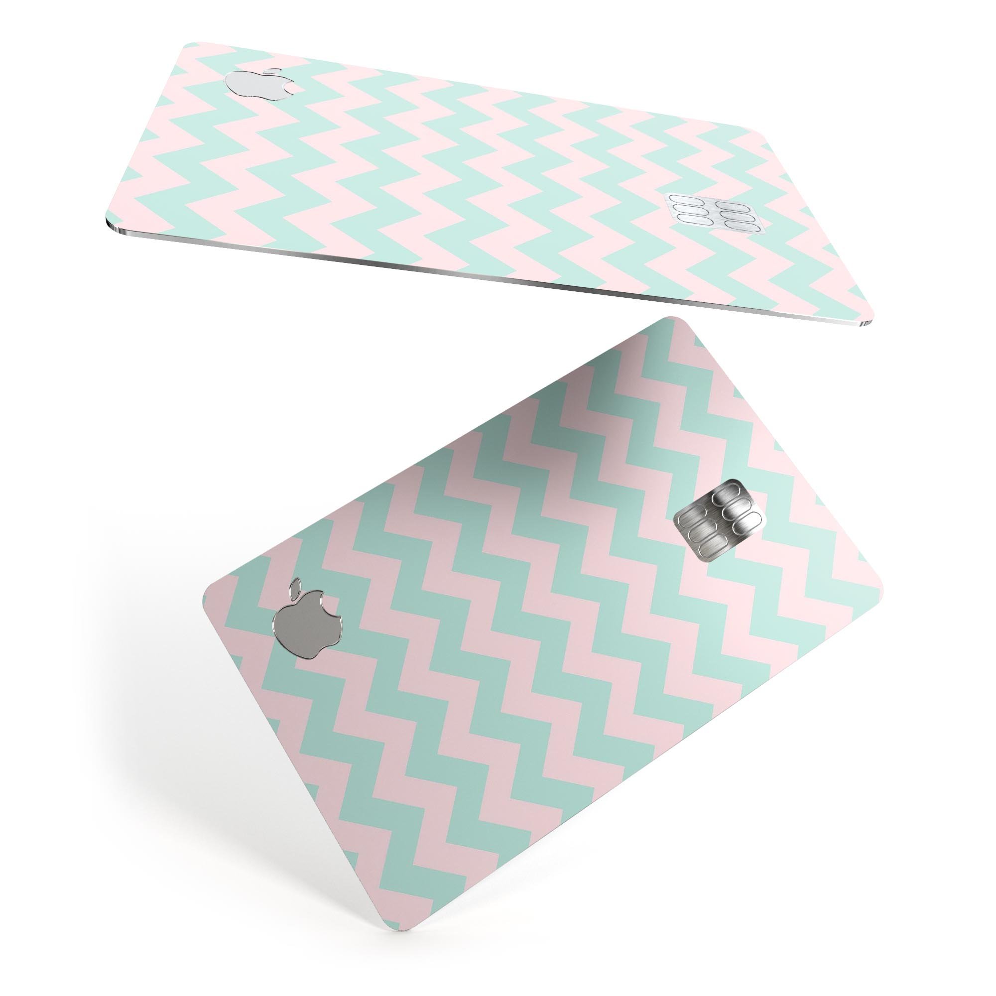 Coral and Mint Chevron Pattern skin for Apple Card, showcasing vibrant colors and stylish design.