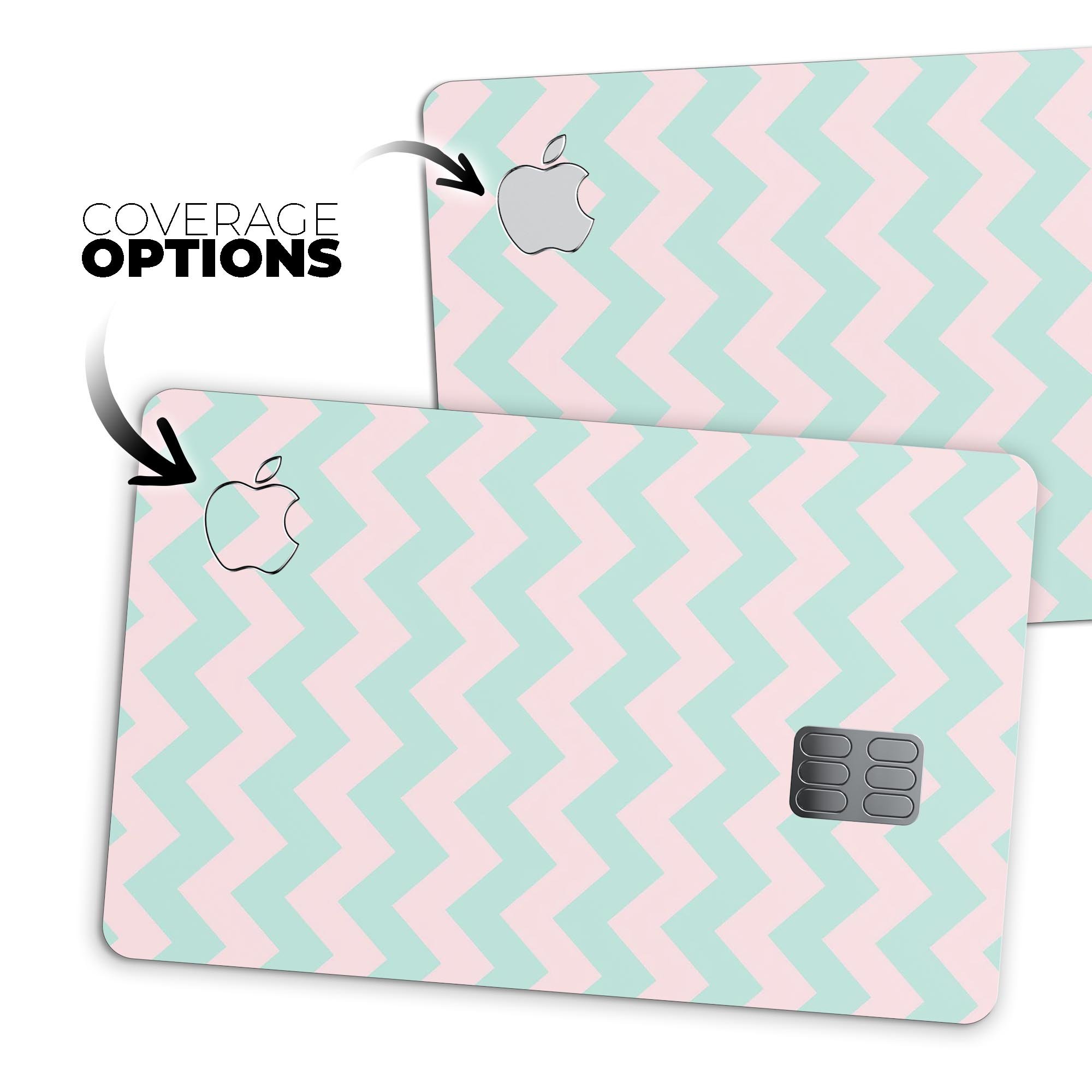 Coral and Mint Chevron Pattern skin for Apple Card, showcasing vibrant colors and stylish design.