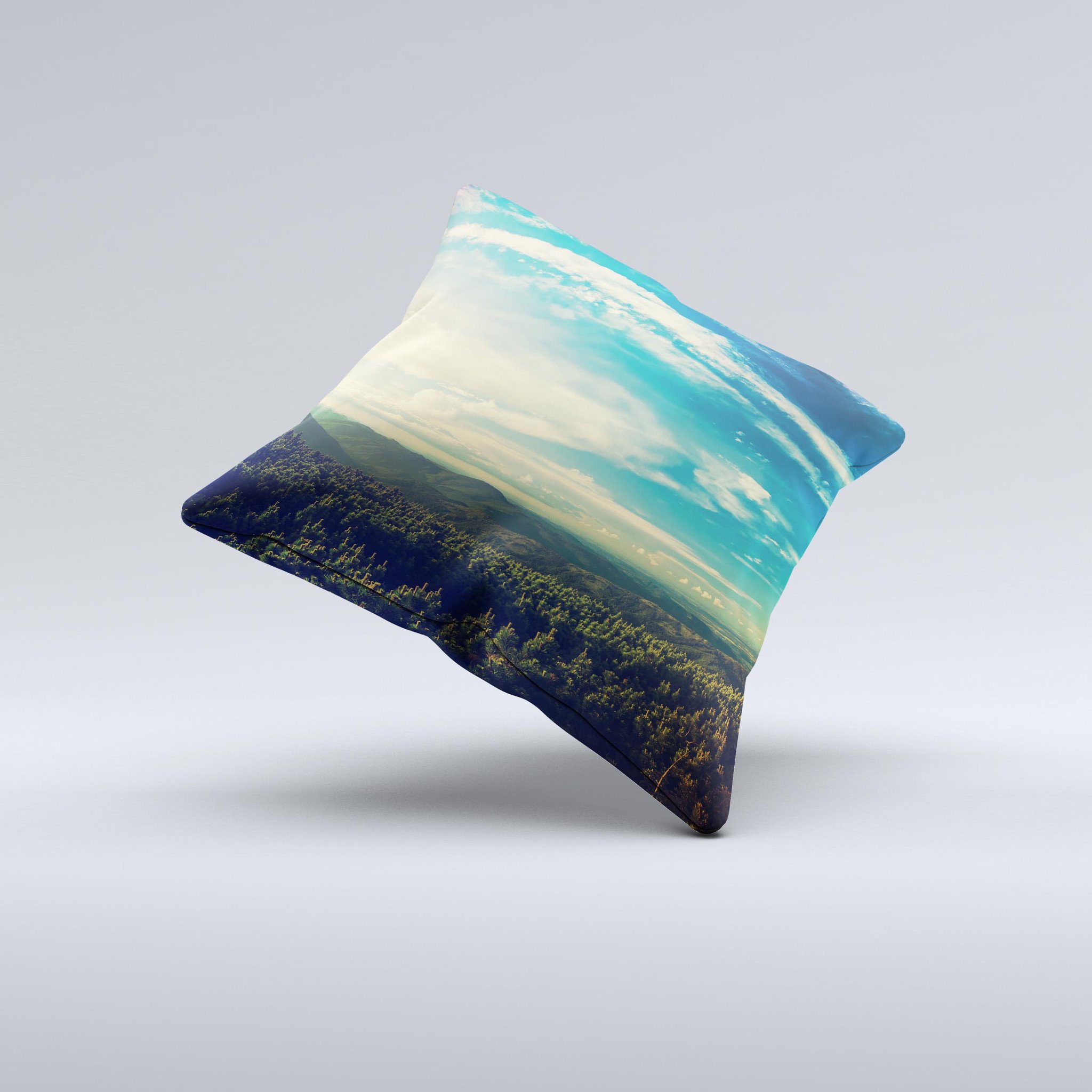 A handcrafted decorative throw pillow featuring a unique Country Skyline design, made from high-quality poly/cotton fabric with a soft polyester filling.